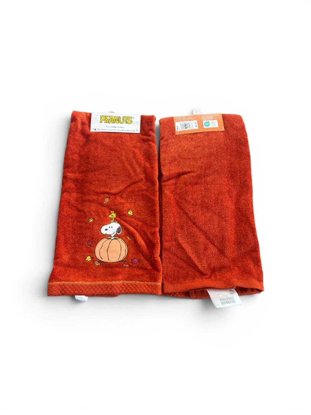 Set of 2 100% Cotton Peanuts Snoopy & Woodstock With Pumpkin Fall Hand Towels - Picture 2 of 2